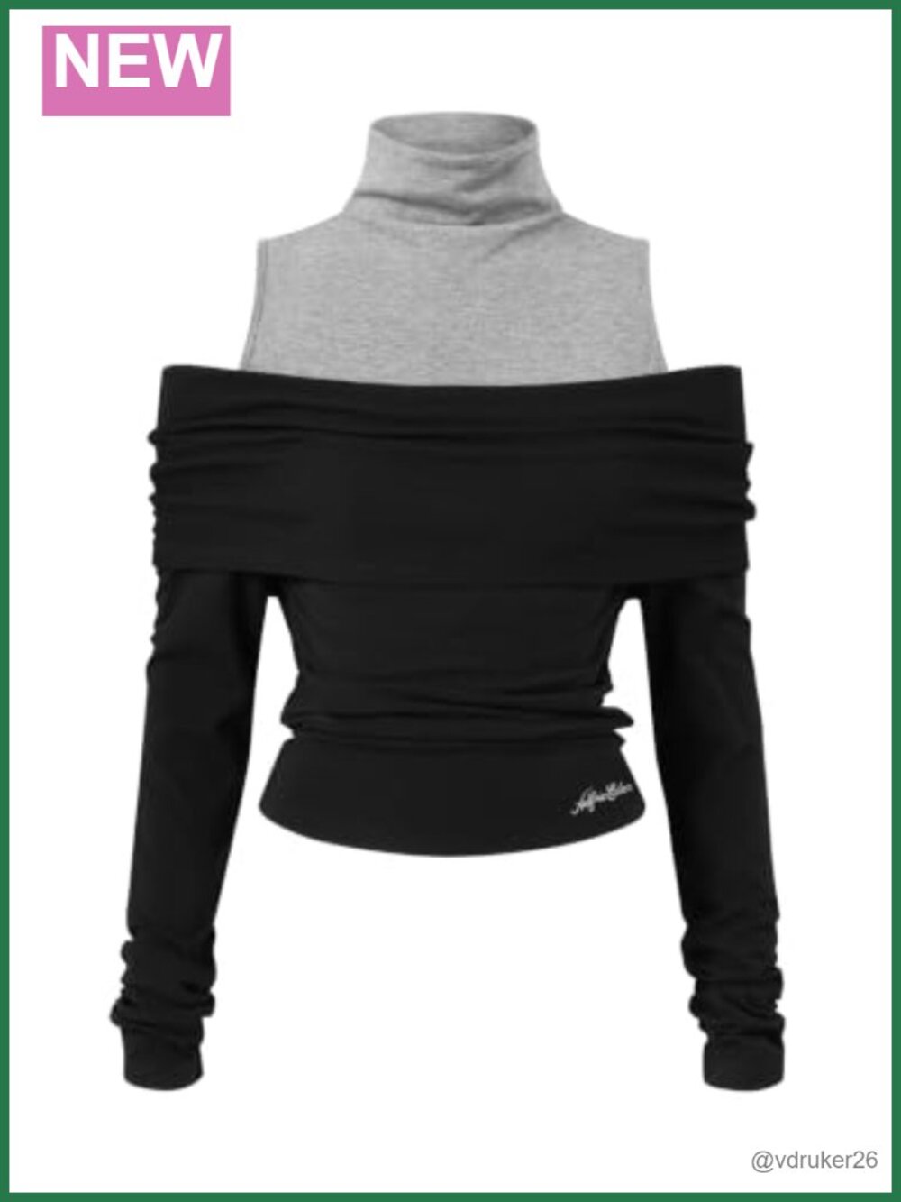 Off Shoulder Layered Slim Long Sleeve Mock Neck T-Shirt